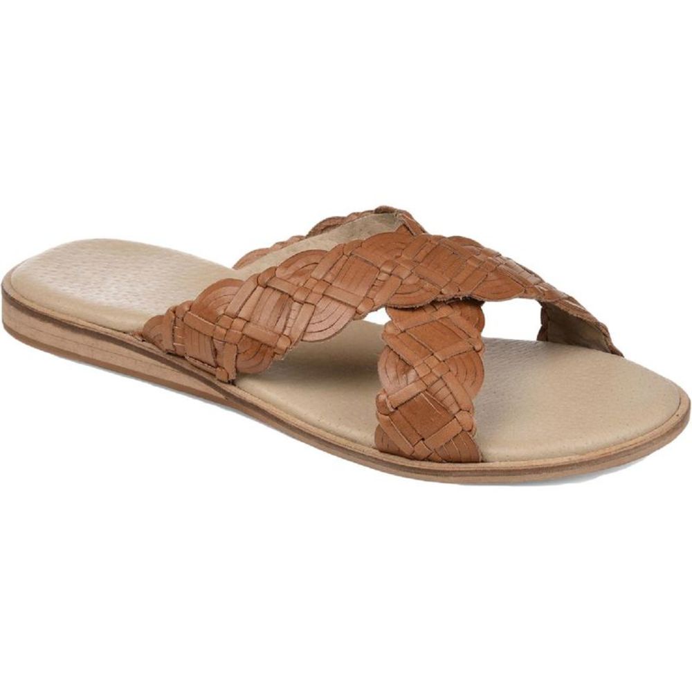 Journee Collection Braided Tan Slide Sandals - Woven Crossover Straps